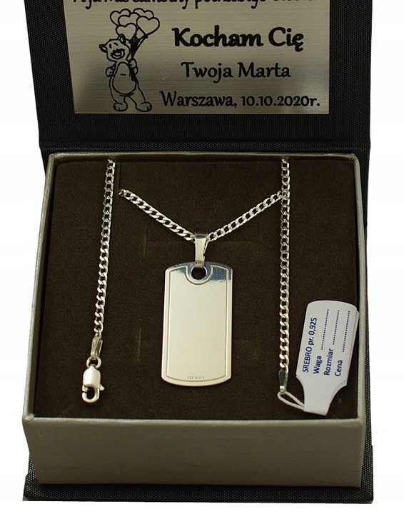SREBRNY PEŁNY ŁAŃCUSZEK MĘSKI PANCERKA NIEŚMIERTELNIK PR. 925 GRAWER GRATIS