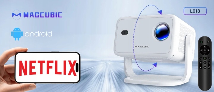 Projektor MAGCUBIC L018 4K 1080p Android TV WiFi Głośnik Bluetooth LED