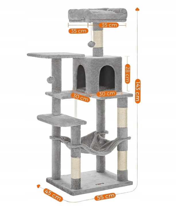DRAPAK DLA KOTA DUŻY LEGOWISKO SŁUPEK WIEŻA DOMEK 6 POZIOMÓW WYSOKI 143cm