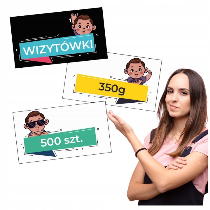 Wizytówki DWUSTRONNE 500 szt. GRUBE 350 g PREMIUM + GRATIS