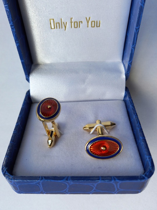 Ślubne weselne złote spinki do mankietów dla Pana Młodego ekskluzywne Etui