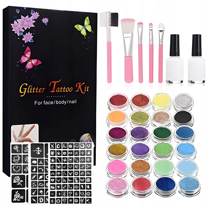 Tatuaże Brokatowe dla Dzieci Zmywalne Zestaw XXL 120 szablonów + GRATIS !