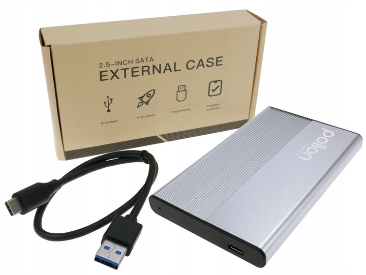 Kieszeń obudowa dysku HDD/SSD 2,5" SATA USB 3.2 USB-C -> USB-A | aluminium