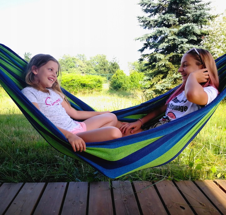 Duży Hamak Ogrodowy Dwuosobowy Pokrowiec Huśtawka Bujak Wiszący XXL + Liny