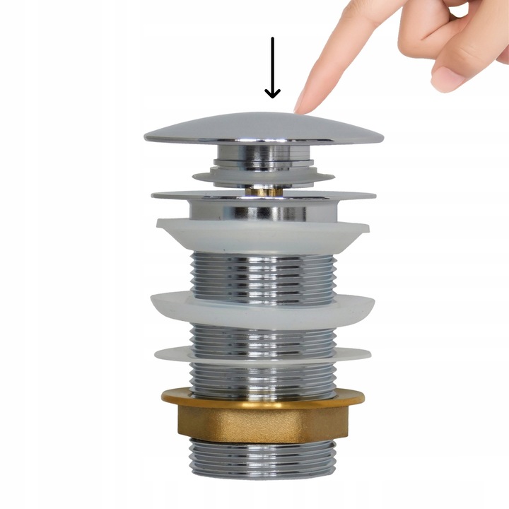 KOREK CHROMOWANY KLIK KLAK UMYWALKOWY AUTOMATYCZNY BEZ PRZELEWU