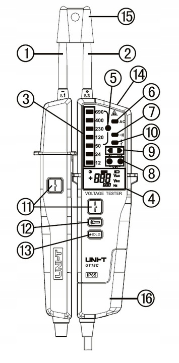 Próbnik Tester Miernik napięcia i faz UT18C RCD T+