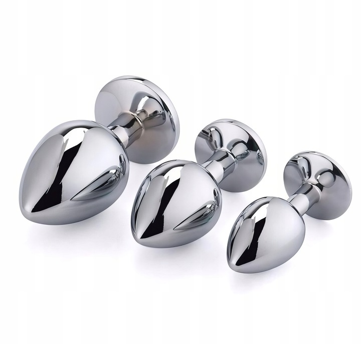 Zestaw 3 Korków Analnych Stalowych Plug S M L Granatowy Kryształ Diamencik