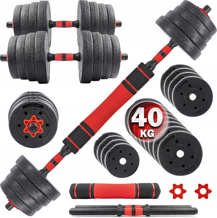 2W1 HANTLE BITUMICZNE REGULOWANE 2x20 KG + SZTANGA = ZESTAW HANTLI 40 KG