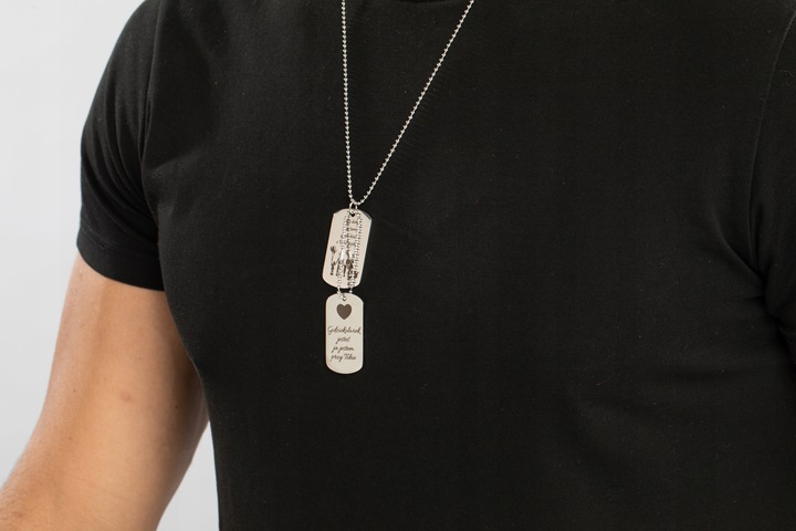 Nieśmiertelnik Z Grawerem Ze Stali Męski Podwójny Z Łańcuszkiem I Pudełkiem