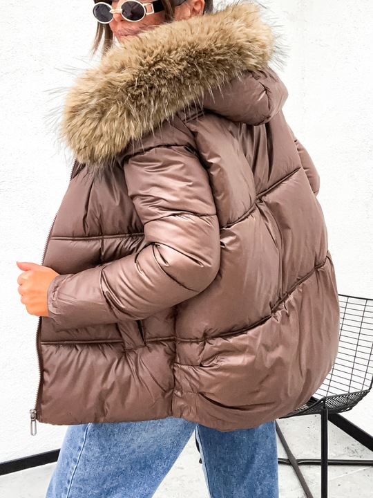 Zimowa_Pikowana_Modna Kurtka_Z FUTERKIEM - XL