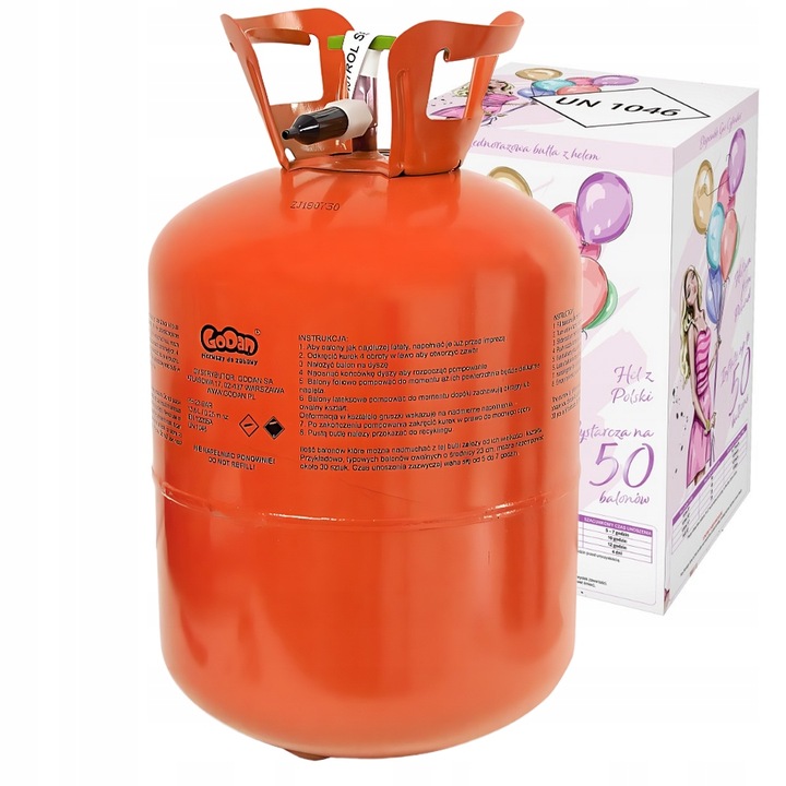 Jednorazowa Duża Butla Z Helem Do 50 Balonów 9" Na Imprezę Wesele