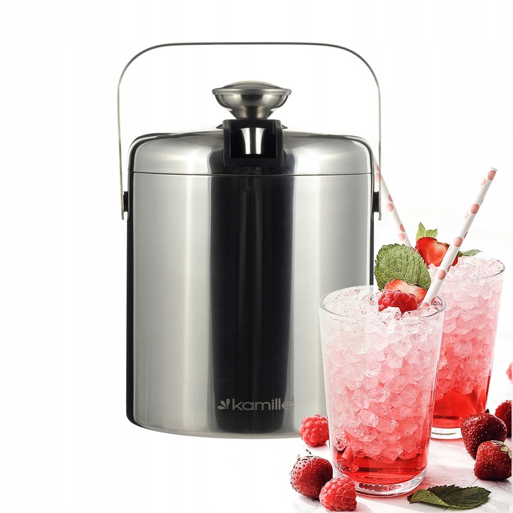 WIADERKO do LODU COOLER pojemnik TERMICZNY do chłodzenia SREBRNY + szczypce