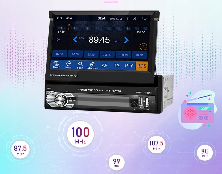 RADIO SAMOCHODOWE 1DIN 7'' BT WYSUWANY EKRAN DOTYKOWY MIRROR LINK