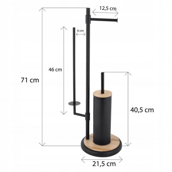 Stojak z uchwytem na papier toaletowy czarny i szczotka do WC bambus zestaw