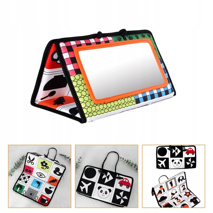 Książeczka Kontrastowa Zabawka Sensoryczna z Lusterkiem dla Niemowląt Wzory