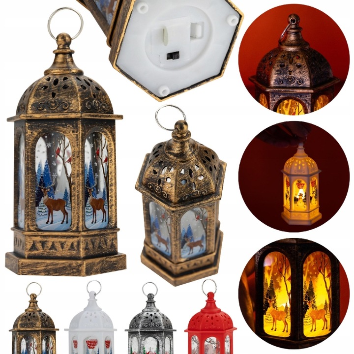 4x Świąteczna latarenka LED z kolorowym witrażem VERGIONIC lampion, latarni