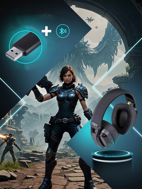 Słuchawki BEZPRZEWODOWE GAMINGOWE z Mikrofonem Nauszne BLUETOOTH Dla Graczy