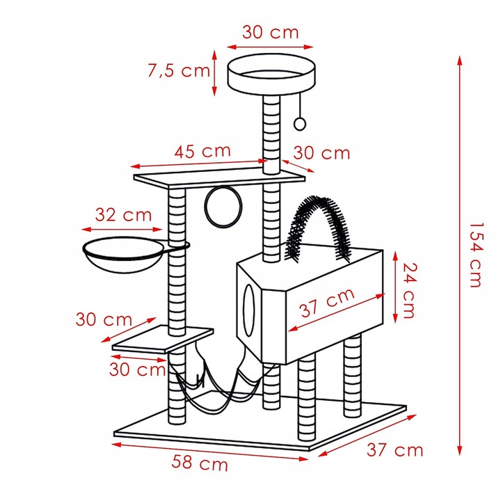DRAPAK DLA KOTA KOTÓW WYSOKI DUŻY WIEŻA LEGOWISKO DOMEK 7 POZIOMÓW SŁUPEK