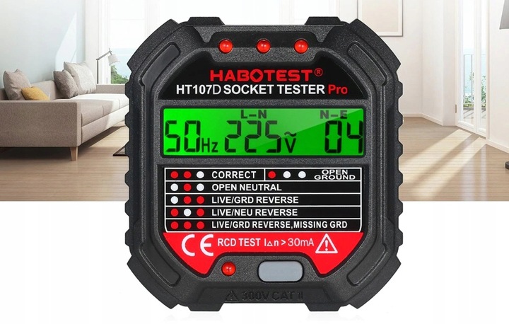 Habotest Ht107d Tester Gniazd Elektrycznych Z Wyświetlaczem LCD Test RCD