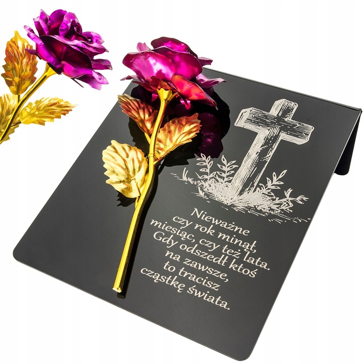 ZNICZ na cmentarz RÓŻA Ozdoba DEKORACJA na grób GRAWEROWANY podstawka