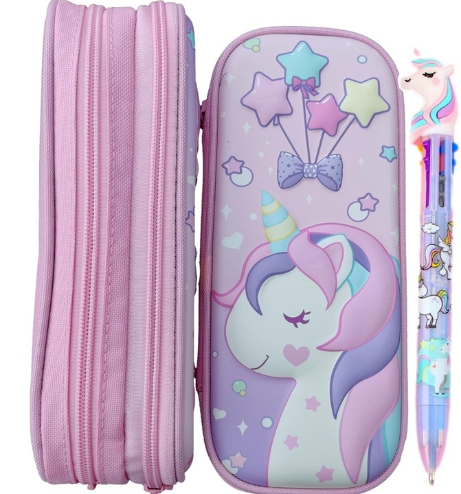 DUŻY PIÓRNIK PODWÓJNY DO SZKOŁY JEDNOROŻEC DŁUGOPI