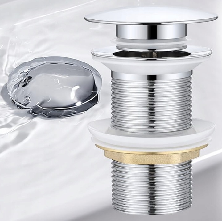 KOREK UMYWALKOWY SREBRNY KLIK-KLAK BEZ PRZELEWU do umywalki chrom połysk