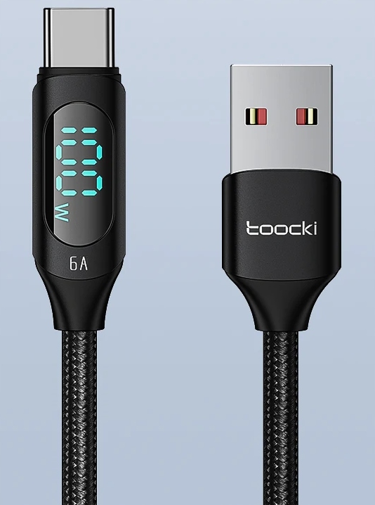 TOOCKI KABEL USB-A DO USB-C 100W PD 6A QC LCD 2 M do HUAWEI XIAOMI SAMSUNG