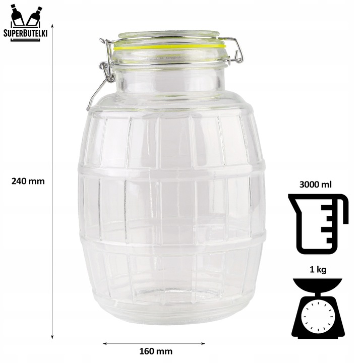 SŁÓJ SZKLANY 3L DUŻY POJEMNIK WECK NA PRZETWORY Z ZAMKNIĘCIEM