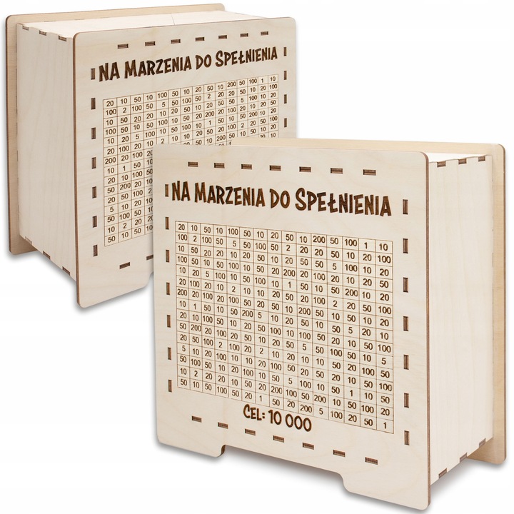 DREWNIANA SKARBONKA WYKREŚLANA PREZENT DOWOLNY NAPIS OSZCZĘDZANIE PIENIĘDZY