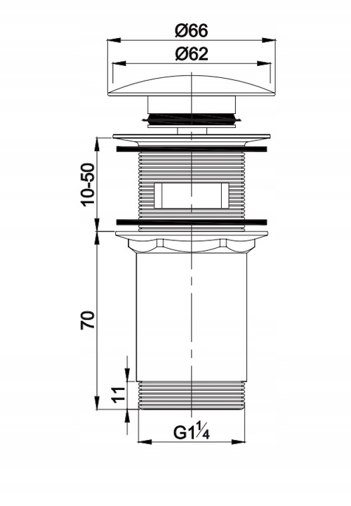 KOREK KLIK-KLAK METALOWY DO UMYWALKI Z PRZELEWEM CZARNY MAT OMNIRES