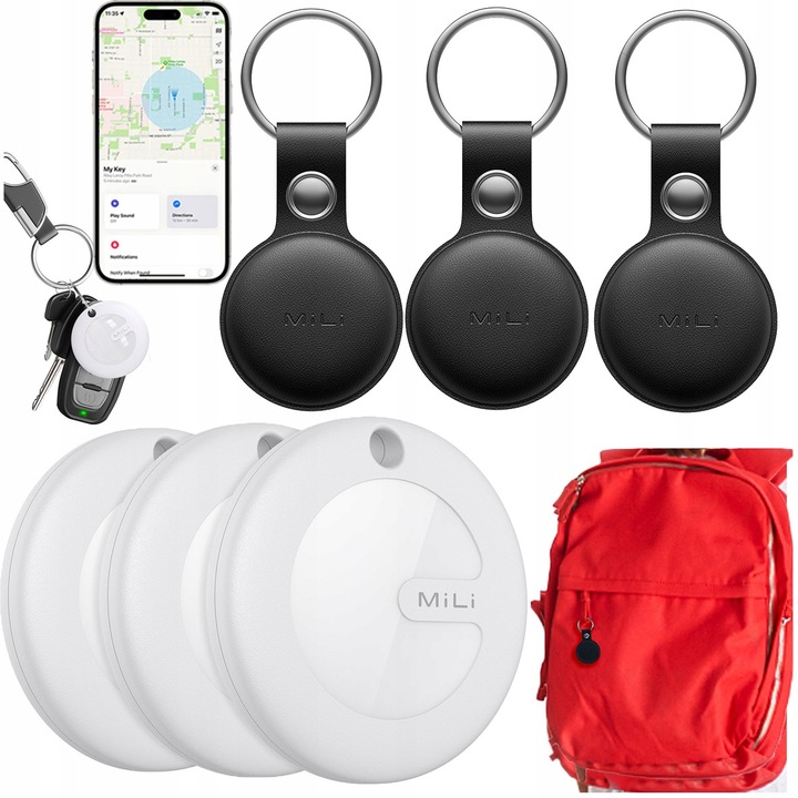 Lokalizator GPS 3x MiTag MiLi do iOS + 3x Etui Brelok do plecaka