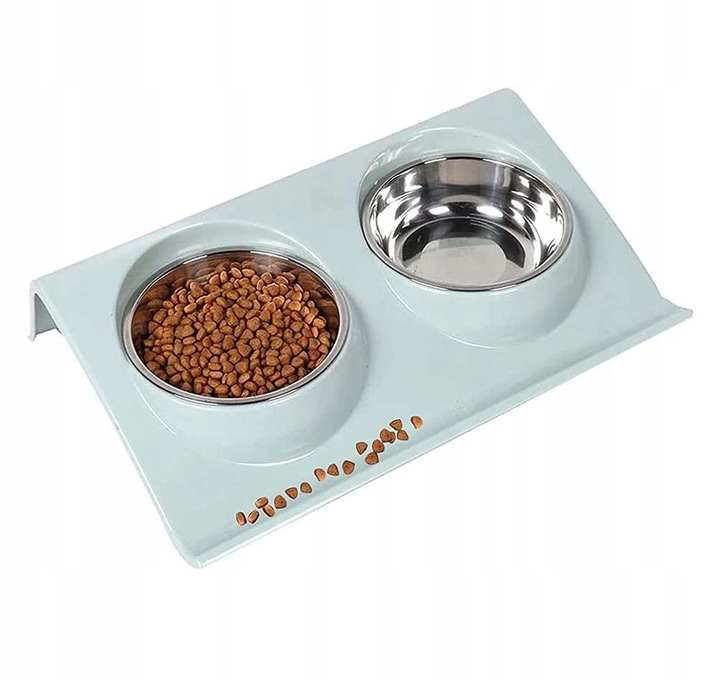 PODWÓJNA MISKA STALOWA DLA PSA KOTA STOJAK PODSTAWKA 2x450ml NA KARMĘ WODĘ