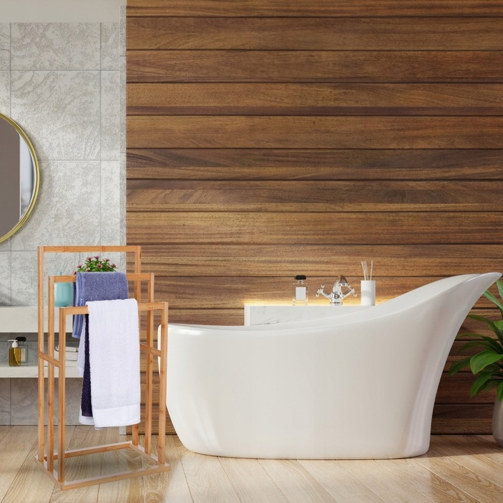 Stojak wieszak łazienkowy drewniany bambus regał drabinka półka uniwersalny