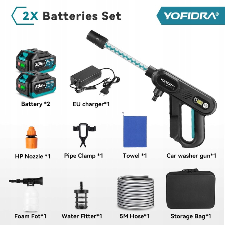 BEZPRZEWODOW MYJKA CISNIENIOWA 200Bar AKUMULATOROWA 2x AKU 18V 3AH