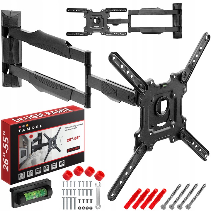 UCHWYT DO TELEWIZORA 26-55 CALI obrotowy 72cm DŁUGIE RAMIĘ wieszak TV hak