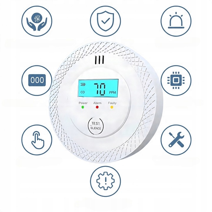 CZUJNIK CZADU GAZU TLENKU WĘGLA CO DETEKTOR LCD ALARM DŹWIĘKOWY I