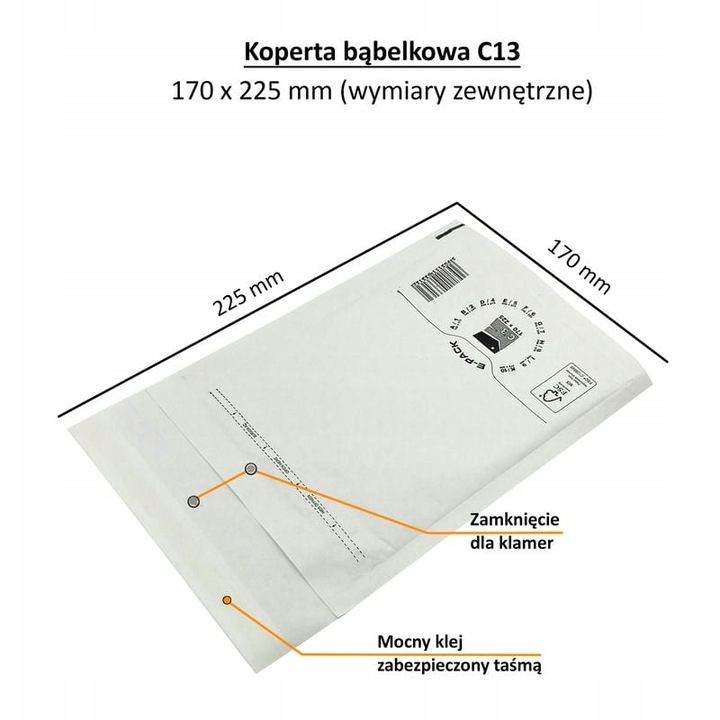 Koperty bąbelkowe C13 225x170 E-Pack BIAŁE FSC HURT x100