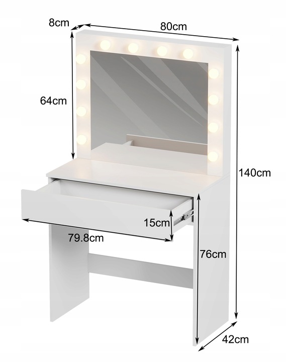 Toaletka kosmetyczna z oświetlniem LED z lustrem do makijażu +