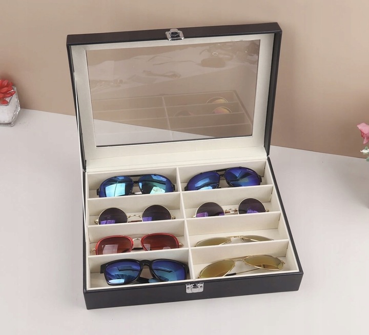 Pudełko na Okulary Etui Organizer na 8 Okularów Elegancka Szkatułka Prezent