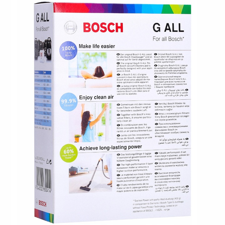 4x Oryginalne worki BOSCH BBZ41FGALL typ G ALL