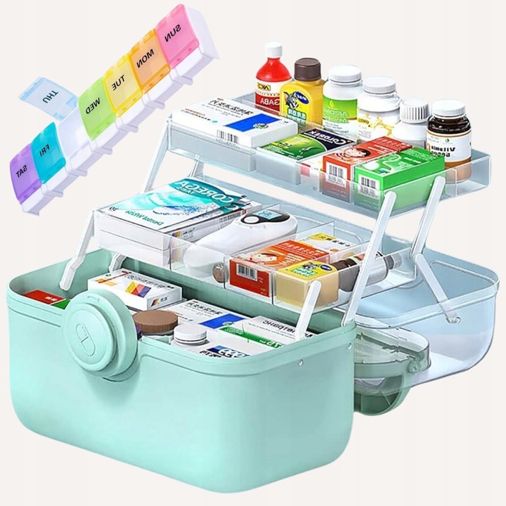 ORGANIZER NA LEKI POJEMNIK ZAMYKANY PUDEŁKO KASETKA APTECZKA 34x23x22 cm XL