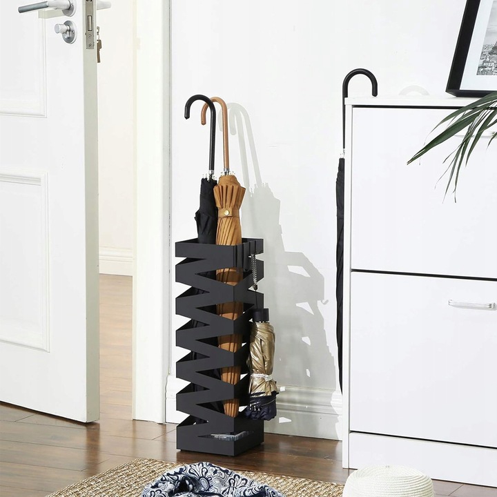 Stojak na parasole METALOWY z ociekaczem abażur czarny +4 HACZYKI