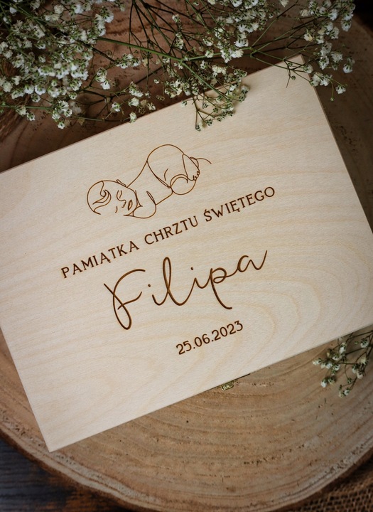 Pamiątka Chrztu Świętego Pudełko GOTOWY PREZENT NA CHRZEST PREMIUM Grawer