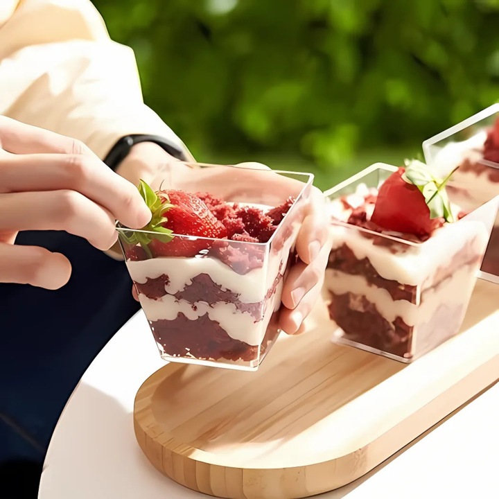 PUCHARKI KWADRATOWE DO DESERÓW 120ml 50szt NA PRZEKĄSKI DESERY POJEMNIKI