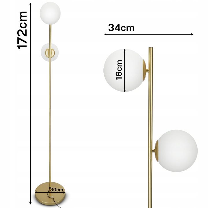 Złota Lampa Stojąca Podłogowa Lampka LED 2X G9 Kula Do Czytania