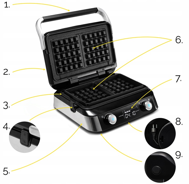 Gofrownica Yoer 2 DUŻE GOFRY +4 automatyczne programy +Regulacja chrupkości