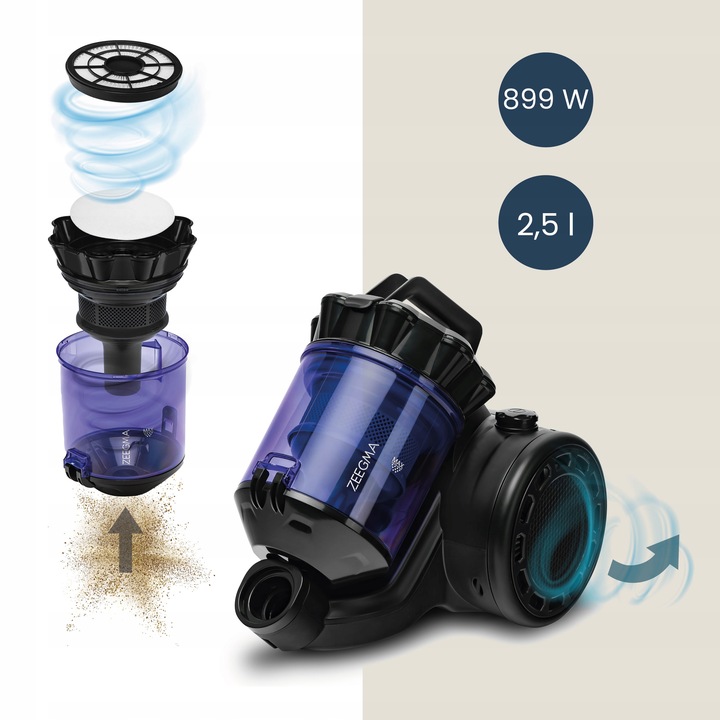 ODKURZACZ CYKLONOWY 4000W BEZ WORKÓW TURBO MOC SYSTEM SSANIA 2,5L ZEEGMA