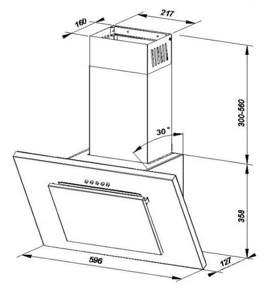 OKAP Kuchenny MAAN VERTICAL 60cm Czarny ŚCIENNY SZKŁO LED CICHY LUX
