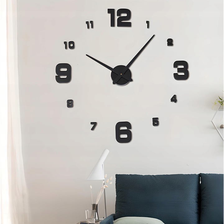 ZEGAR ŚCIENNY 3D NOWOCZESNY PRZYKLEJANY NA ŚCIANĘ CZARNY XXL 130 CM
