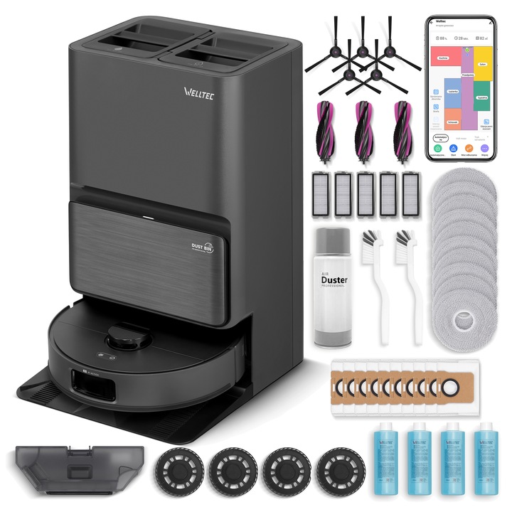 ROBOT SPRZĄTAJĄCY MOPUJĄCY WELLTEC R90 PRO + STACJA 5W1 + AKCESORIA